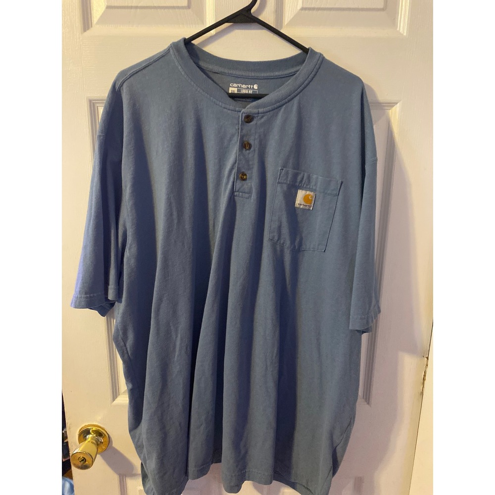 Carhartt Mens 3XL Loose Fit Heavyweight Short Sleeve Henley Pocket T-Shirt Blue